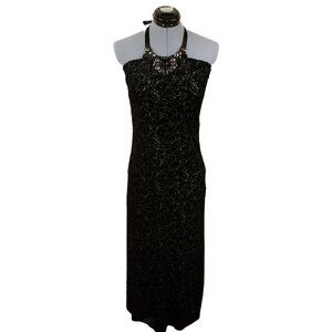 JALOUX Anthropologie Small Black Maxi Dress Burnout Velvet Halter Party Cocktail